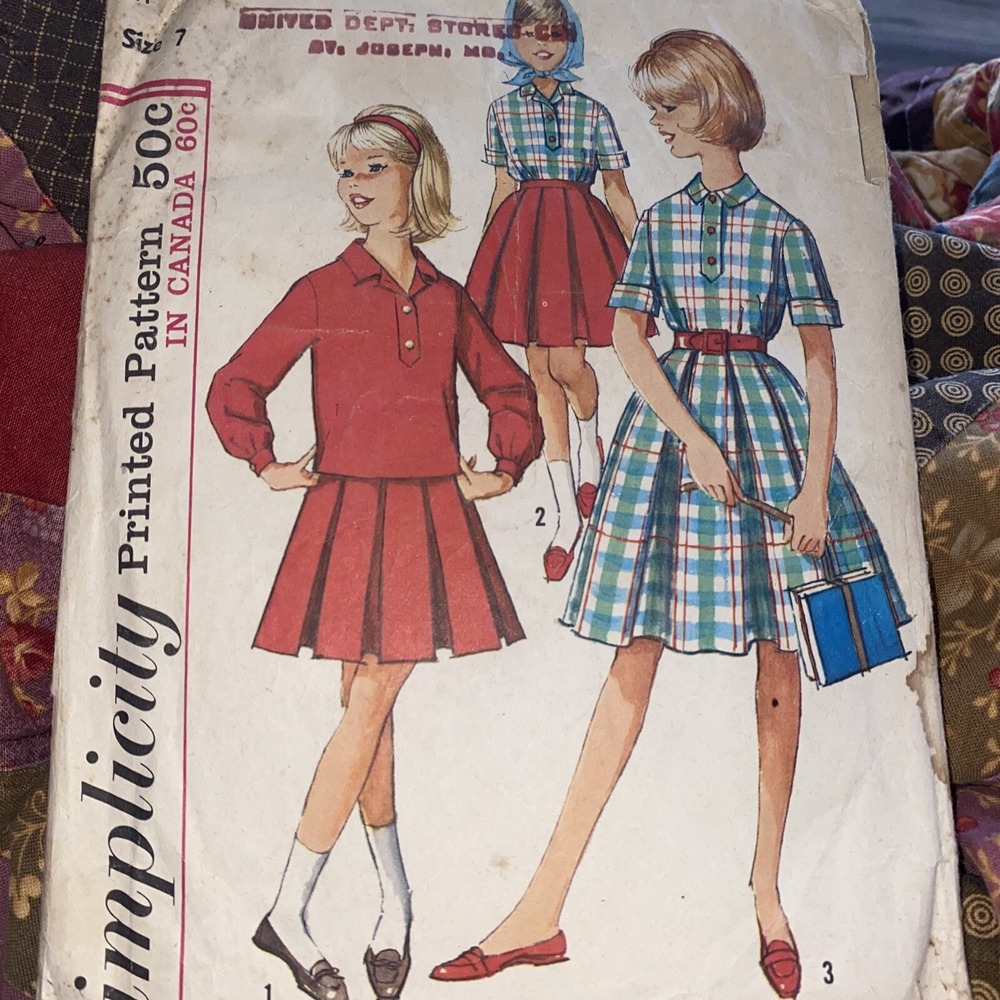 Vintage Simplicity 5089 Girls Skirt Blouse Sewing Pattern Size 7 Cut Complete